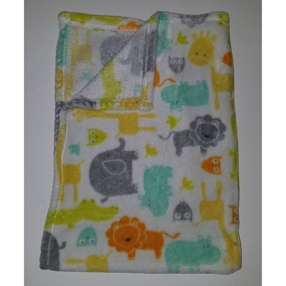 Baby Starters Safari Blanket Elephant Lion Giraffe Hippo Owl Yellow Orange Gray - Picture 1 of 5